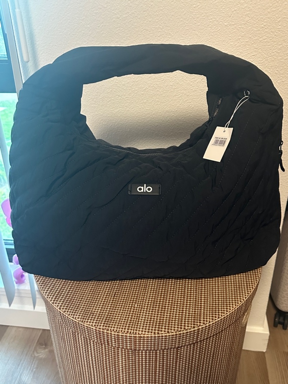 ALO Yoga Black Quilted Shoulder Bag with Padded Handle